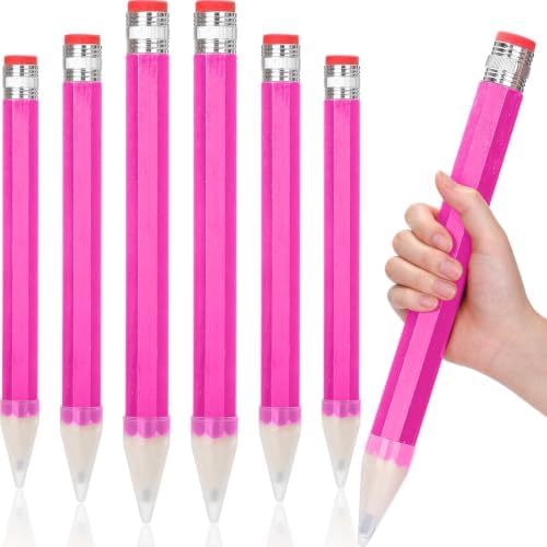 Tinlade 6 Pcs Wooden Jumbo Pencils for Prop, Funny Huge Pink Giant Pencil 14 Inch for Home and School Supplies, Kids, Preschoolers