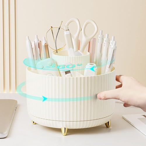 Gawsey Silver Desk Organizers and Accessories with Desk Organizer 360° Rotating Pen Holder and Office Supplies, Cute Stationery Supplies Set