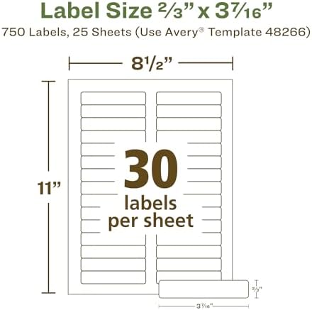 Avery EcoFriendly Recycled File Folder Labels, 2/3" x 3-7/16", White, Permanent Label Adhesive, 750 Printable Labels (48266)
