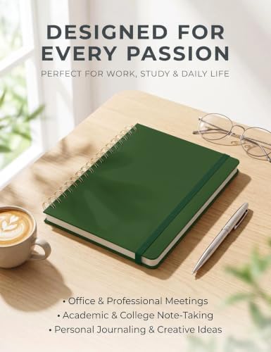 5 Pack Hardcover Spiral Notebooks, 8.3" x 6.3" Lined Journal Set, 100 GSM Bleed-Resistant Paper, 200 Pages Twin-Wire Bound Notebook with Elastic Band & Category Stickers for Office, School