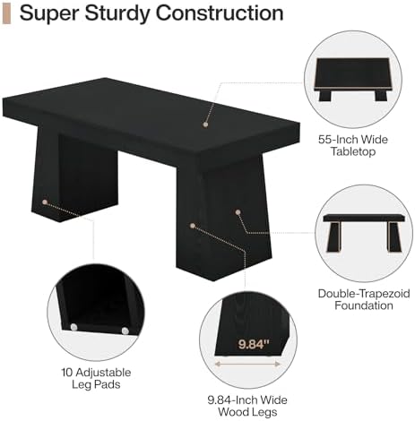 Tribesigns 55" Executive Desk, Wooden Office Desk with Double Pedestal, Modern Simple Computer Writing Table for Home Office, Black