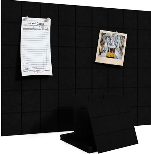 Large Cork Board for Walls 36" x 24", 6 Pack Felt Wall Tiles with Push Pins for Office Home, Pin Board Bulletin Board for Photo Pictures, Black
