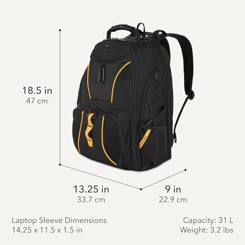 SWISSGEAR 1900 ScanSmart Laptop Backpack, Fits Most 17-Inch Laptops, TSA-Friendly Lay-Flat Design, RFID Protection, and Tablet Pocket, Black, 31L, 18.5-Inch
