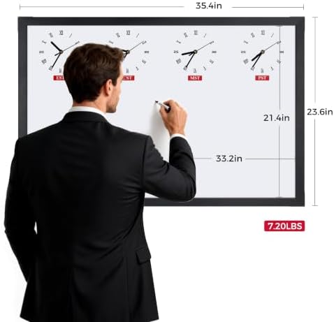 TOWON U.S. Time Zone Whiteboard 36x24 in, Black Solid Wood Frame