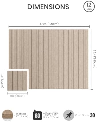 Bumusty 48"x 36" Large Felt Bulletin Board Tiles, Taupe