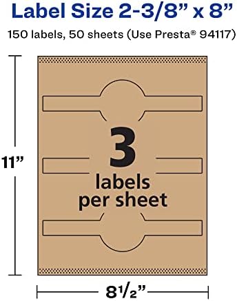 Avery® Kraft Brown Wraparound Band Labels, Sure Feed® Technology, 2-3/8" x 8", 150 Kraft Brown Labels, Laser/Inkjet Printable Labels