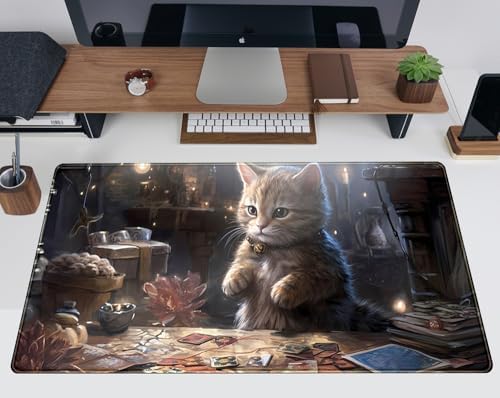 Lotus Cat XL Extended Large Gaming Mouse Pad - Black Magic Mystical Zone Gaming Desk Mat - Computer Laptop Keyboard and Mouse Mat Desktop Protector - 31.5 x 15.8 in
