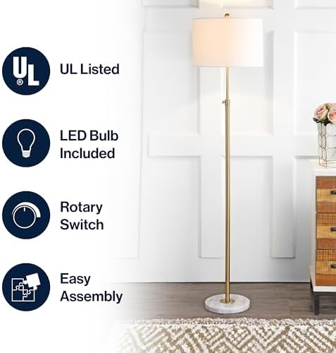 JONATHAN Y June 65" Adjustable Metal Marble Floor Lamp, Brass Gold