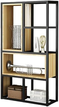 Wood Industrial Cube Bookcase with Shelves & Open Back Iron Bookshelf Floor Steel & Wood Shelf Multi-Layer Shelf Storage Rack Office Partition Display Rack Natural 31.5" L x 9.8" W x 63" H