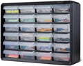 Amazon Basics 24-Drawer Plastic Storage Organizer with Dividers for Office/Craft/Tools, Wall Mountable, Sturdy, 6.3 x 21.3 x 15.8 inch, Black