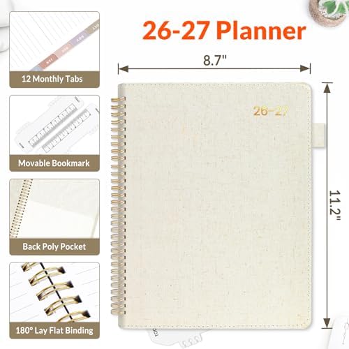 SUNEE 2026-2027 Weekly & Monthly Planner 9"x11.2" - 12 Month (July 2026 - June 2027), Vegan Leather Cover Planner Academic Year Calendar, Pocket, Notes, Monthly Tab, Beige