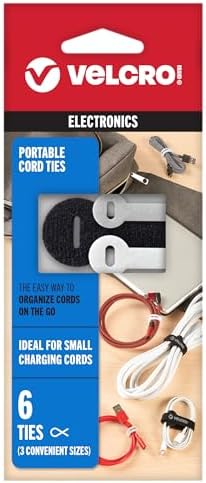 VELCRO Brand Portable Cord Organizer Ties | Organize Headphone Wires, Charging Cables, Power Cords on the Go | 3 Sizes and Colors, 6 pcs, 6pk Cord Ties
