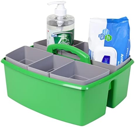 Storex Large Classroom Craft Caddy with Cups, 13 x 11 x 6.575 Inches, Green, Case of 2 (00983A02C)