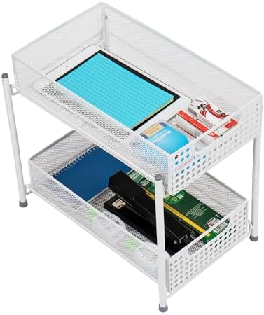 Mind Reader Accessory Organizer, Supply Storage, Desktop, Crafts, Office, Metal Mesh, 8"L x 12.5"W x 11.25"H, White