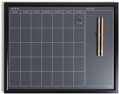 U Brands Magnetic Chalk Calendar Board, 16" x 20", Black Wood Style Frame, Premium Surface, Includes Chalk Pencils, Magnet