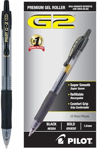 PILOT G2 Premium Gel Pens, Bold Point 1.0mm, Black Ink, 12-Pack