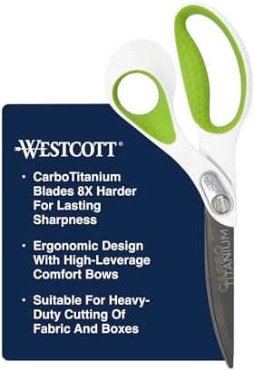 Westcott Heavy Duty CarboTitanium-Bonded 9" Bent Scissors - Durable Fabric Scissors with Ergonomic Handle and Titanium Bonding for Effortless Cutting Tasks