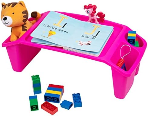 Mind Reader Kids Lap Desk, Portable Activity Tray with Side Storage, Stackable Plastic Desk for Drawing, Snacks, Study, Set of 2, Pink