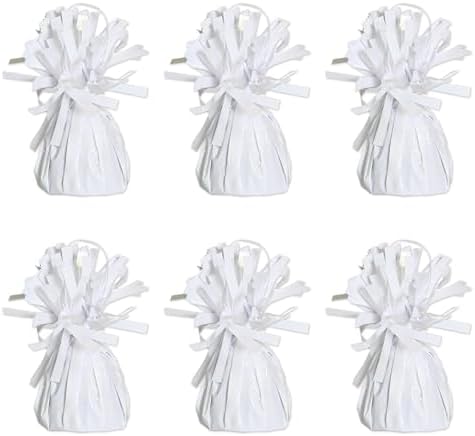Beistle White Metallic Plastic Wrapped Balloon Weights For Birthday Parties, Weddings, Anniversaries, Table Décor, Celebrating With You Since 1900, 5.5" x 2.5", 6 Piece