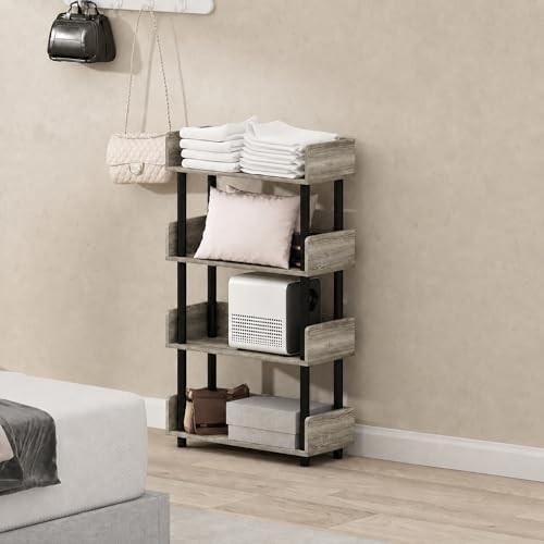 Furinno Turn-N-Tube 4-Tier Grey Storage Shelves with Side Panels, Book Shelf, Display Shelf, for Organization and Storage, Living Room, Home Office, Grey Oak