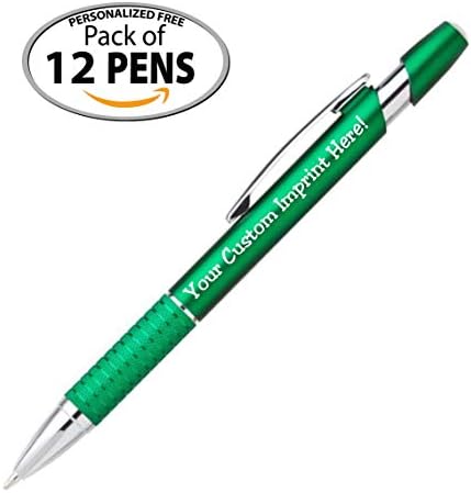 Express Pencils Personalized Ballpoint Pens Click action Custom Black writing ink - The Sleeker - Full color Printed Name Pens with Your Logo/Text/Message FREE PERSONALIZATION - 12 Qty (Assorted)