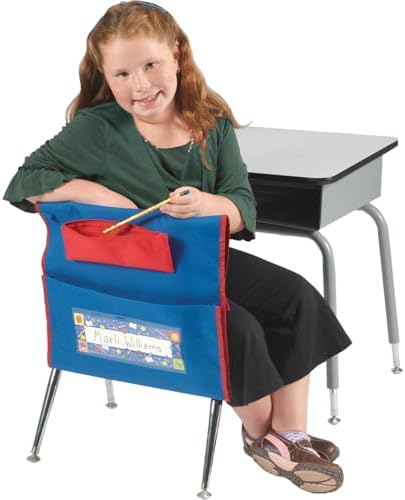 Really Good Stuff Deluxe Chair Pockets with Pencil Case, 6-Pack, Blue