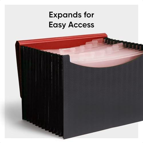 Smead Accordion File Organizer, Document Folder, 12 Divider, Red/Black
