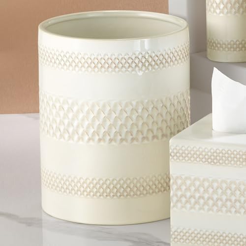 Nicole Miller – Wastebasket, Glossy Embossed Trellis Ceramic with Reactive Glaze Detail, Classic Home Decor – Perfect for Bathroom, Bedroom or Office (Lyra)