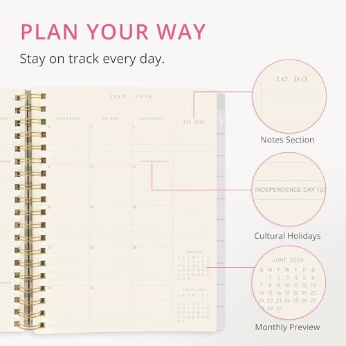 Graphique Stripes 18 Month Planner, July 2026 – Dec. 2027, Hardbound Spiral Planner with Monthly Tabs, Holidays & Reminder Stickers, 6” x 8”