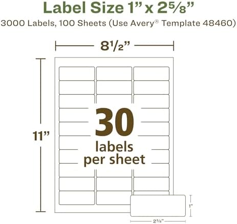 Avery® EcoFriendly Recycled Address Labels, 1" x 2-5/8", White, Permanent Label Adhesive, 3,000 Printable Labels (48460)