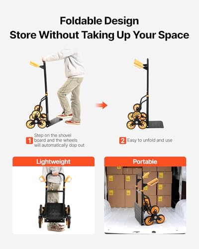 VEVOR Stair Climbing Cart 440 lbs, 330 lbs Stair-Climbing Capacity, Heavy-Duty Folding Trolley Cart with Telescoping Handle, 6 Wheels and 2 Bungee Cords for Home, Groceries, Warehouse