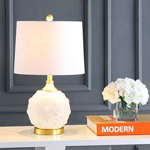 JONATHAN Y Ilsa 22" Round Dotted Glass Metal Table Lamp, White/Brass Gold
