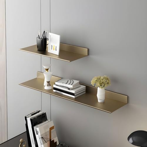 Metal Bookshelf Wall Mounted Contemporary Bookcase Office Aluminum Alloy Wallmounted Storage Shelf Living Room Bookshelf Metal Partition Single-layer Display Shelf Gold 31.5"L x 8.3"W x 3.1"H