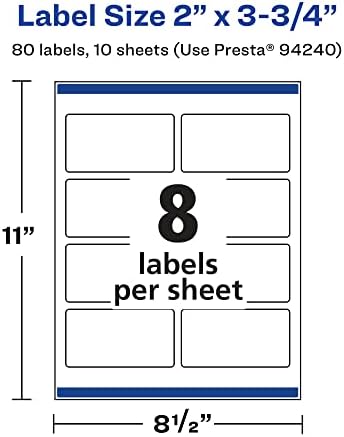 Avery® Printable Durable White Rectangle Labels, Sure Feed® Technology, 2" x 3.75", Print-to-the-Edge, Waterproof Labels, Laser & Pigment-Based Inkjet Compatible, 80 Total