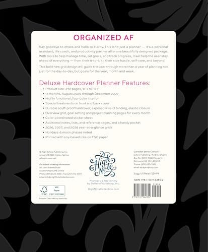 High Note 2027 Planner, 17-Month Weekly & Monthly Hardcover Planner: August 2026 to December 2027, 9" x 10", Organized AF with Notes, Lists & Reference Pages + Sticker Sheet