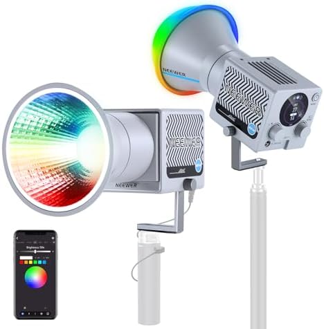 NEEWER 60W Portable RGB LED Video Light Handheld Fill Light, APP/2.4G/Panel Control 18 Scenes 8700Lux/1m 2700-6500K CRI97+ Dimmable COB Continuous Output Lighting for Video Recording Streaming, HS60C