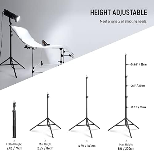 NEEWER Photography Light Stand 2.85-6.6ft/87-200cm, Spring Loaded Aluminum Tripod Stand with ø28mm Thicker Tube Diameter for Ring Light/LED Light/Strobe Flash/Softbox, Max Load 22lbs, ST-200
