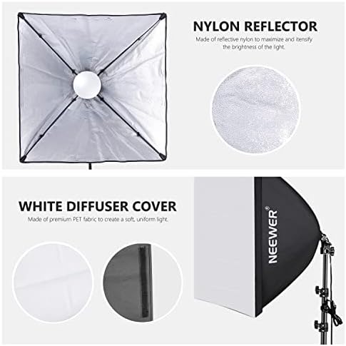 NEEWER 700W Equivalent Softbox Lighting Kit, 2Pack UL Certified 5700K LED Lighting Bulbs, 24x24 inches Softboxes with E26 Socket, Photography Continuous Lighting Kit Photo Studio Equipment