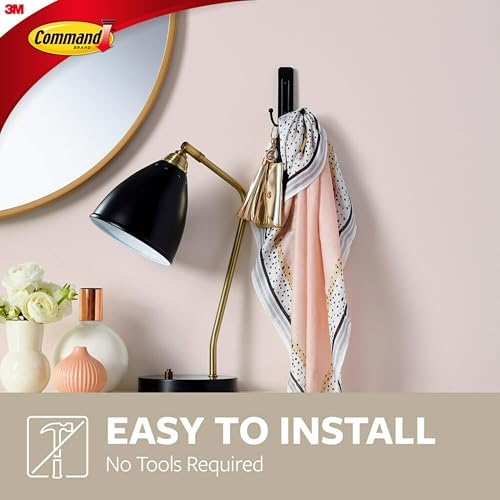 Command Large Matte Black Double Hooks, 2 Hooks and 2 Strips, Damage Free Hanging Wall Hooks with Adhesive Strips, No Tools Coat Hooks for Hanging Home Decor, Holds up to 4 lb (Pack of 3)