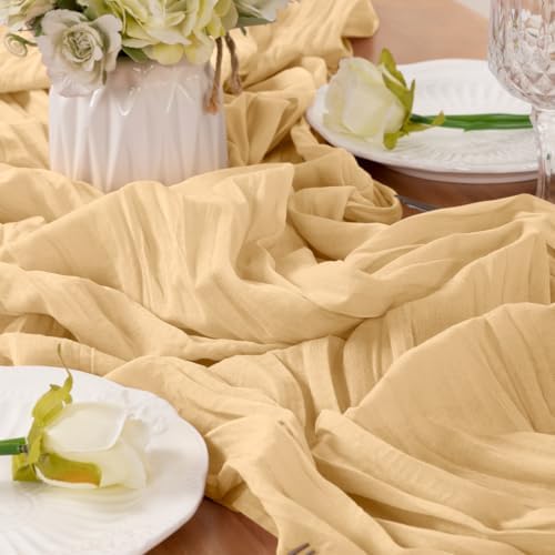 Beige Cheesecloth Table Runner Fall Boho Wedding Birthday Home Decor