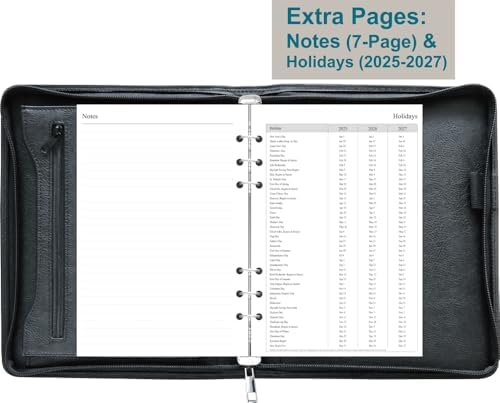 Fan&Ran 2026-2027 Zippered Planner, 6-Ring Portfolio Binder with Weekly Inserts, A5 Size, Black
