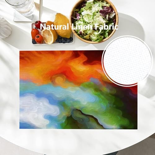 Batmerry Colorful Bright Oil Painting Placemats, Multicolor Psychedelic Washable Linen Table Mats for Kitchen Table Double Insulation Decor Dining Set Indoor Outdoor 12X18 in Set of 6