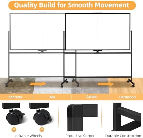 Rolling White Board on Wheels, 72" x 40" Dry Erase Whiteboard Stand Black