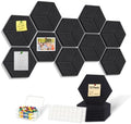 12-Pack Hexagon Cork Board Alternative for Walls Decor, 38.2" x 38.2" Large Felt Bulletin Board, with Pushpins, Damage-Free Adhesives, Thick Pin Board for Office, Home (Black)