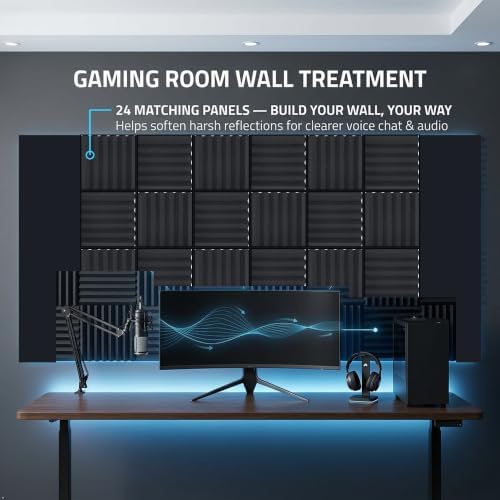 Acoustic Foam Panels, 12 Pack High Density 2 Inch Wedge Sound Absorbing Panels, 12 x 12 x 2 Inch for Studio and Gaming