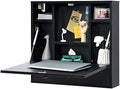 COSTWAY Wall-Mounted Computer Desk, Floating Desk with Storage Drawer & Shelves, Fold-up Desktop & Pneumatic Springs, Ideal for Home, Office, Dormitory, Small Spaces (Black)
