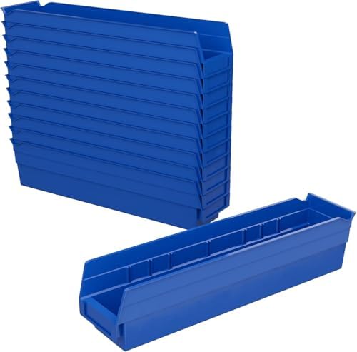 Akro-Mils 30128 Heavy Duty Plastic Shelf Bins, 18"x 4"x 4", Blue, 12-Pack