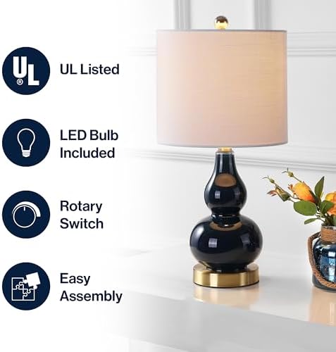 JONATHAN Y Anya Gourd Glass Table Lamp 20.5", Navy