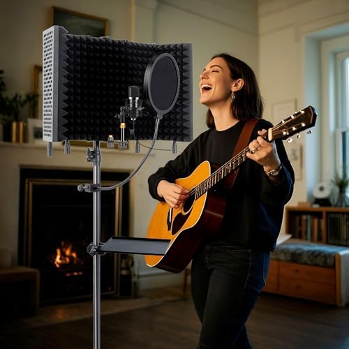 5-Sided Isolation Shield Microphone Stand with Pop Filter