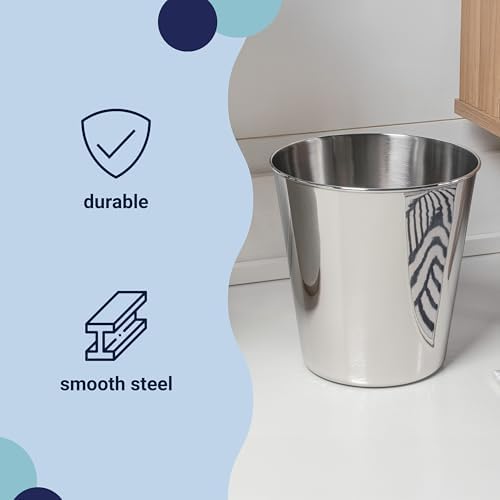 happimess Nolan 2 Gal Smooth Steel Wastebasket, Polished Steel
